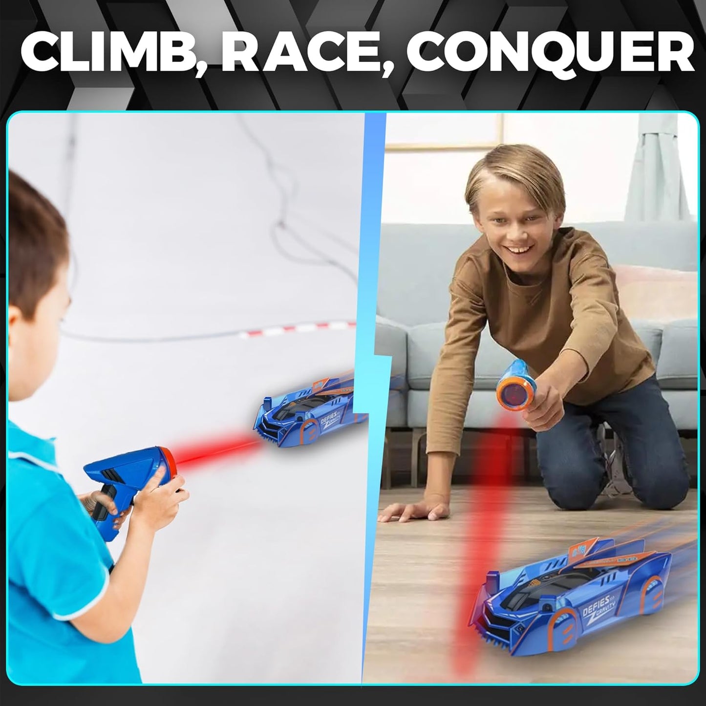 GravityRacer™ Wall Climbing RC Car Laser-Guided Anti-Gravity Car with LED Lights & 360° Stunts for Kids