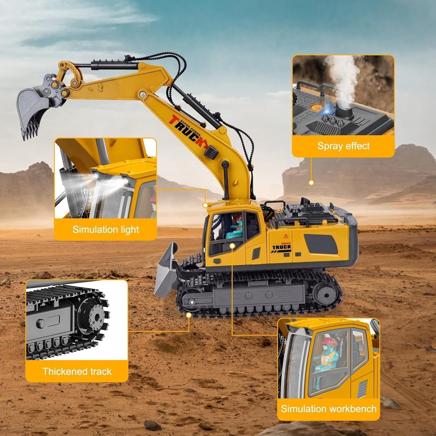1/12 Scale RC Excavator, 13-Channel Remote Control Construction Truck with Metal Shovel, 2.4GHz High-Speed RC Tractor Toy JCB