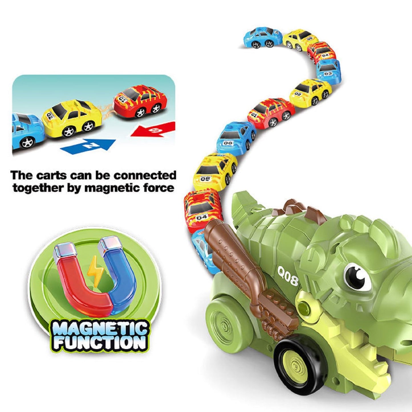 6 Mini Racing Cars Remote Control Dinosaur Car Transport Truck Toy with | T-Rex Carrier Vehicle | RC Toy for Kids | Light & Music | Multicolo