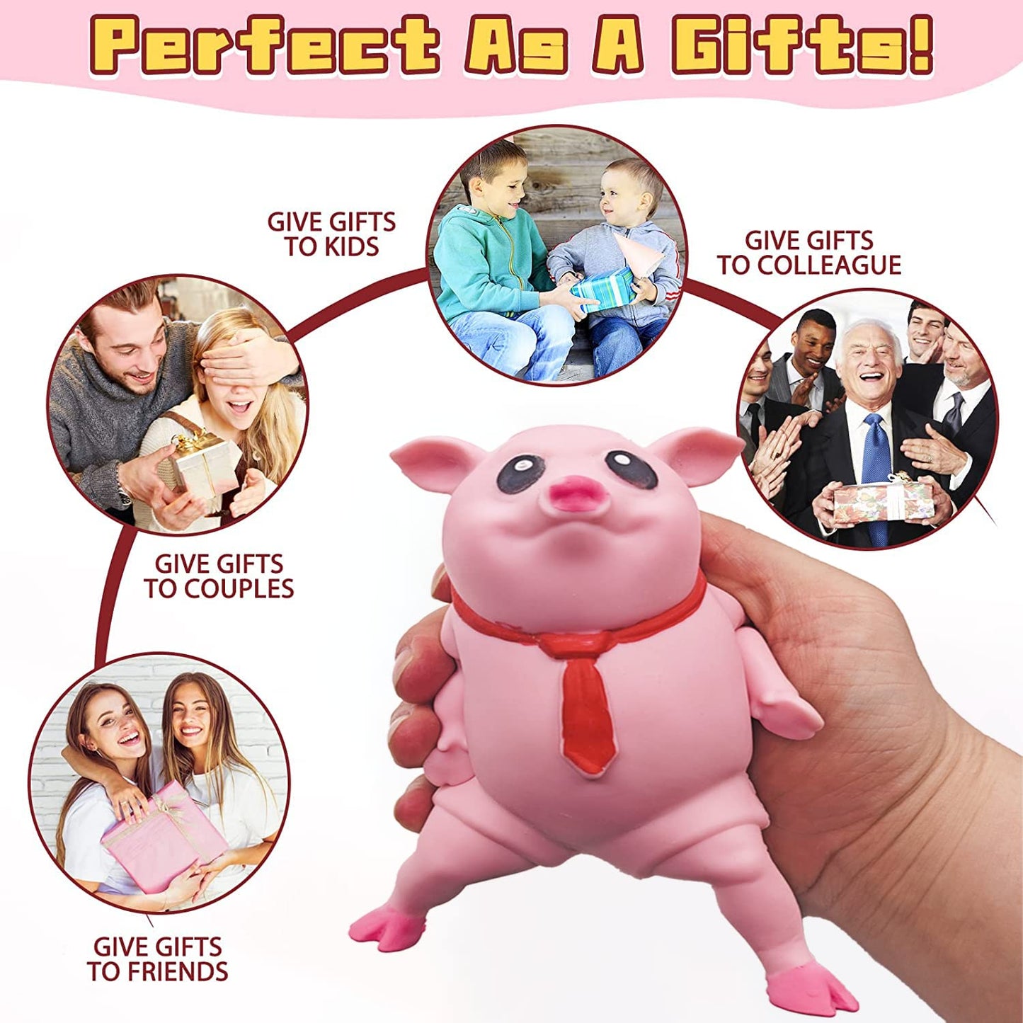 AWANGLUO Novelty Cute Squishy Toy Pink Pig Gifts for Kids Adults, Decompress and Stress Stretch Animal Anxiety Relief Autism Disorders, Funny Pig Man Sensory Stress Toy for Girl Boy