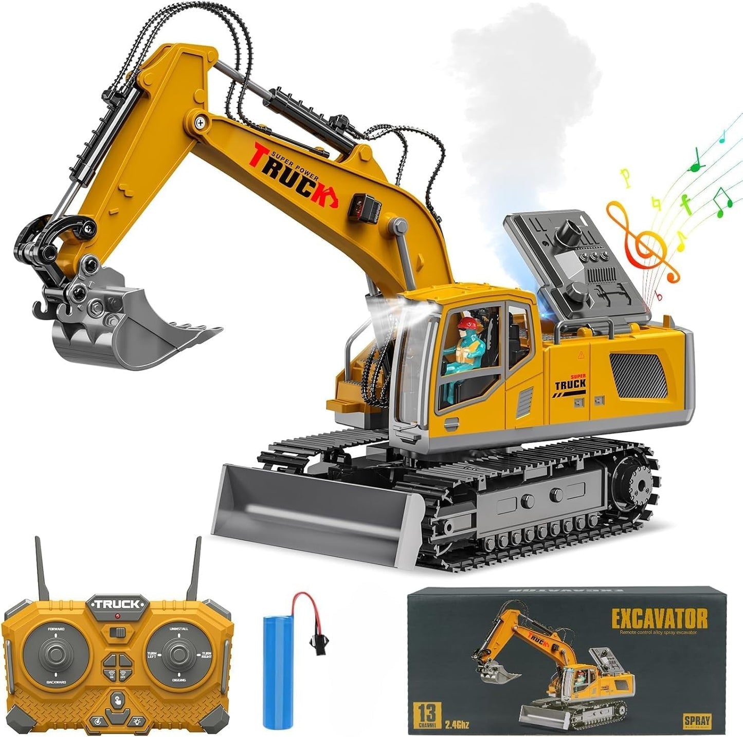 1/12 Scale RC Excavator, 13-Channel Remote Control Construction Truck with Metal Shovel, 2.4GHz High-Speed RC Tractor Toy JCB