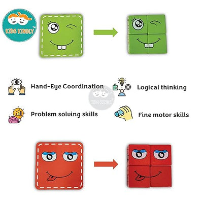 Wooden Face Cube Change Puzzle for Kids