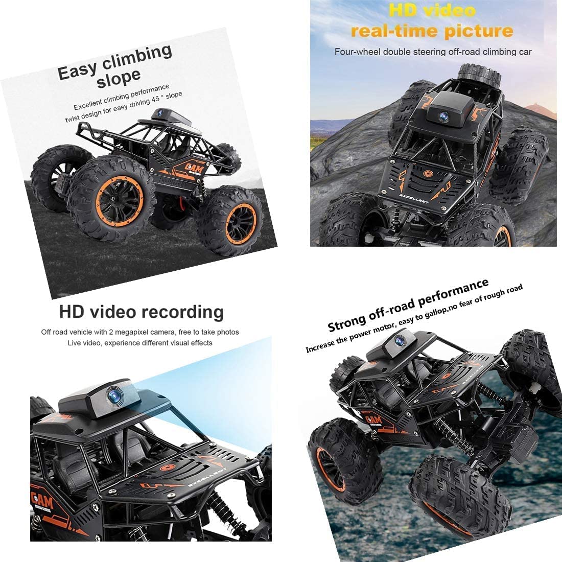 Rock crawler camera car remote control -Rc Car with 720P Hd FPV WiFi Camera|2.4Ghz 1/18 Scale Off-Road Remote Control Truck Monstern |Multicolor