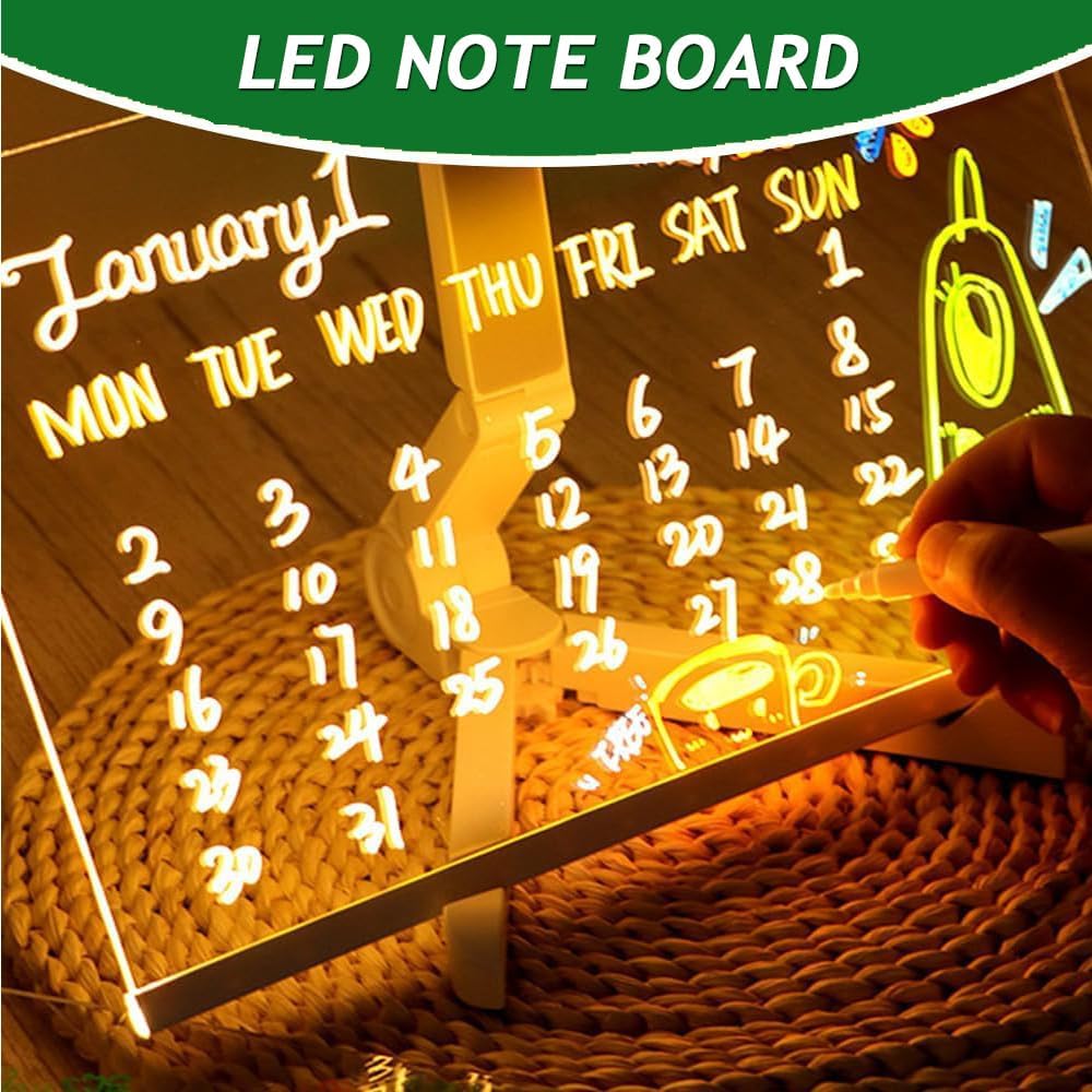 LED Acrylic Glow Board with 7-Color Light | Dry Erase Message Board with Stand