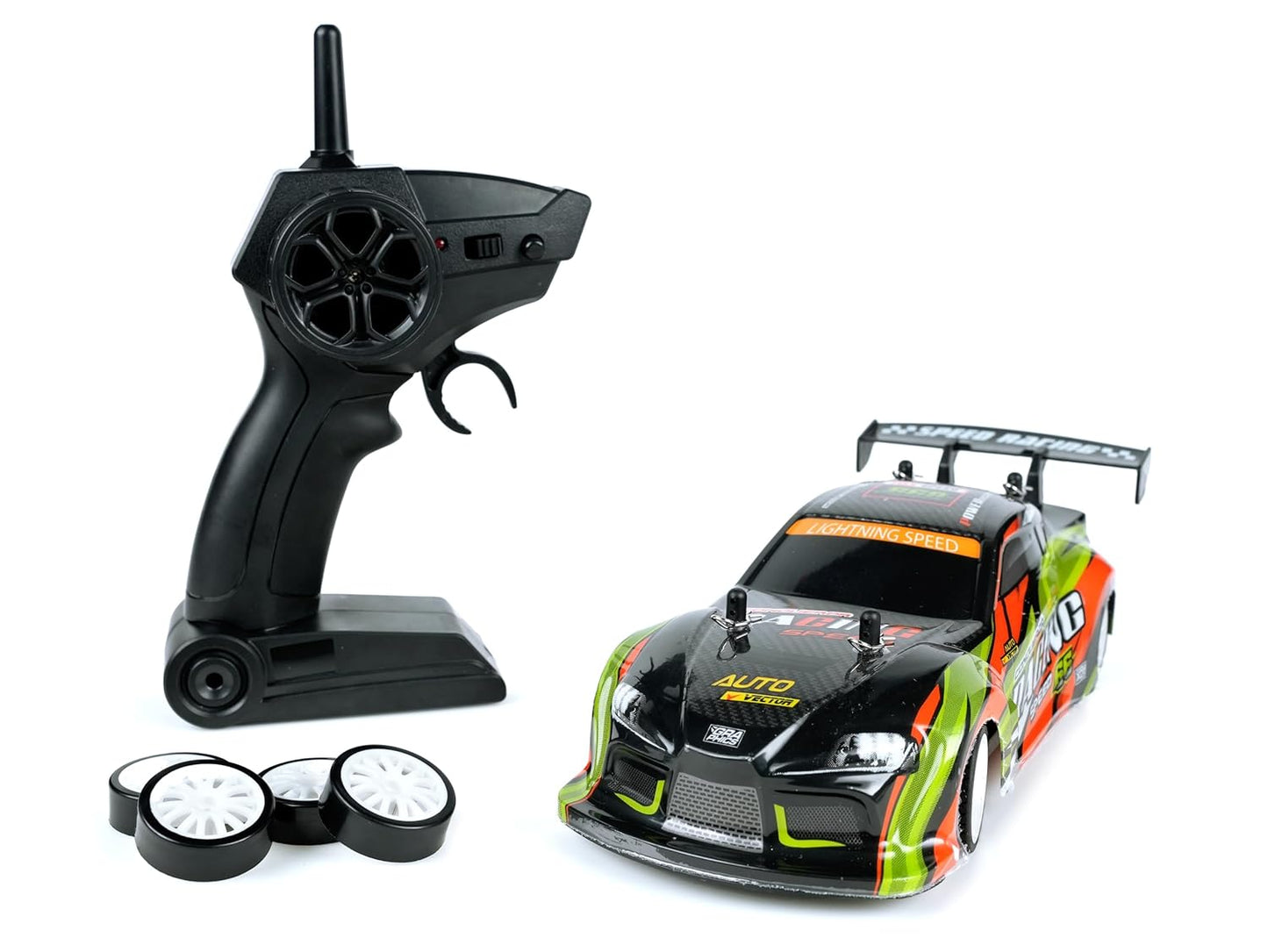 Racing Conqueror 1:16 Scale RC Drift Car – 2.4GHz 4WD High-Speed Remote Control Car with LED Lights, Dual Tires & Rechargeable Battery