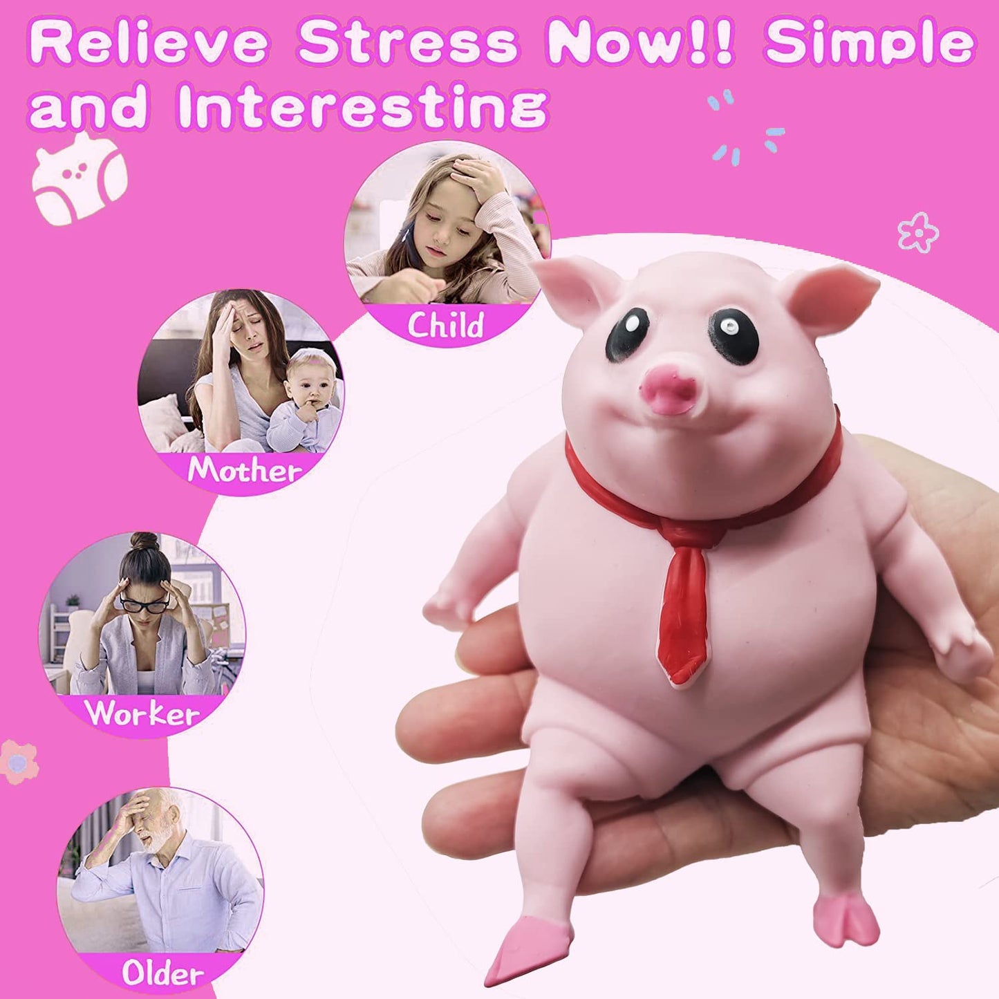AWANGLUO Novelty Cute Squishy Toy Pink Pig Gifts for Kids Adults, Decompress and Stress Stretch Animal Anxiety Relief Autism Disorders, Funny Pig Man Sensory Stress Toy for Girl Boy