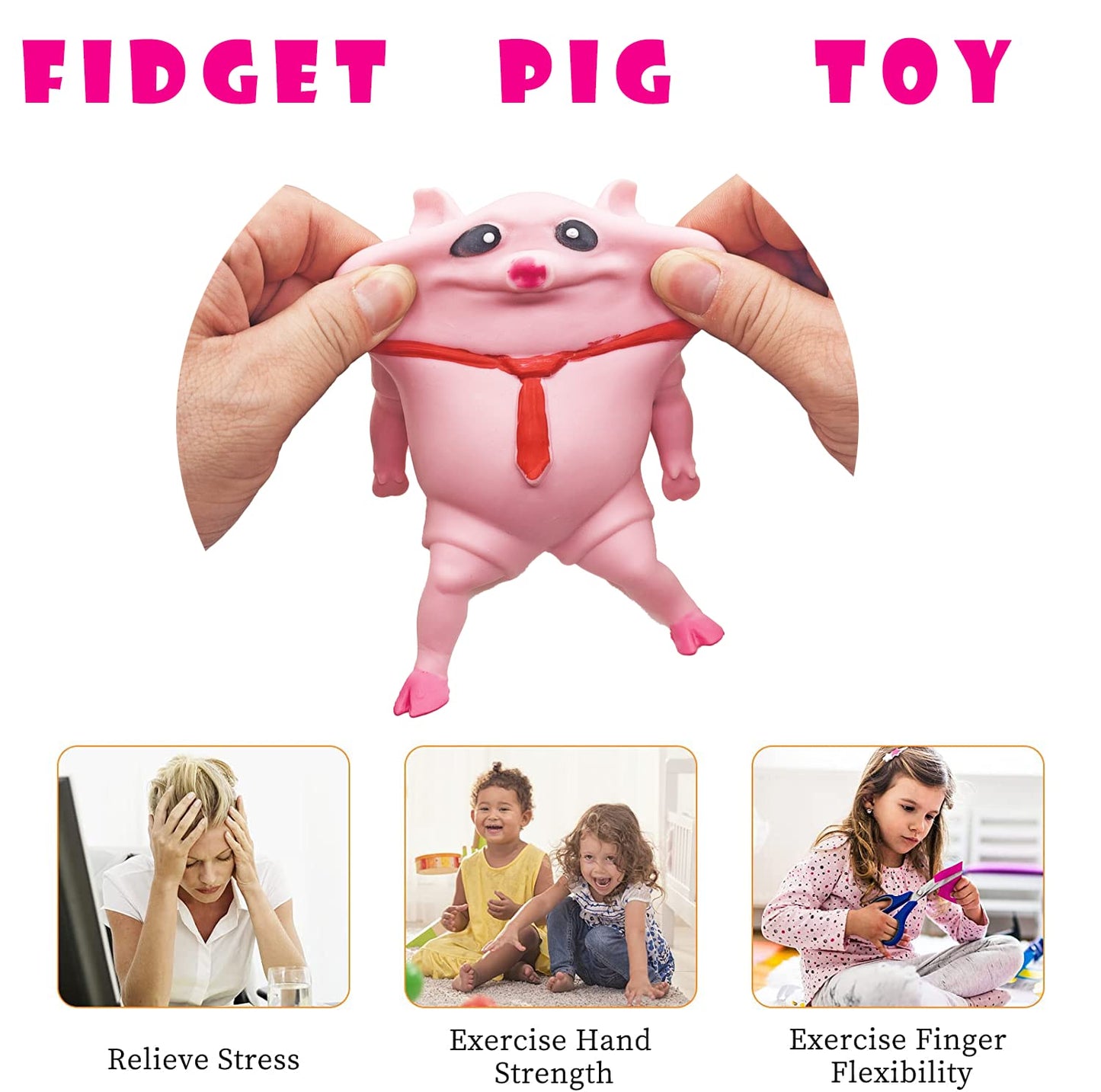 AWANGLUO Novelty Cute Squishy Toy Pink Pig Gifts for Kids Adults, Decompress and Stress Stretch Animal Anxiety Relief Autism Disorders, Funny Pig Man Sensory Stress Toy for Girl Boy