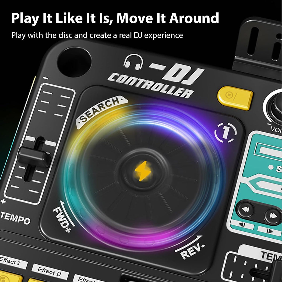 DJ Controller Player Electronic Keyboard BT DJ Mixer Table with Adjustable Microphone Dynamic Lighting Effects (Black)