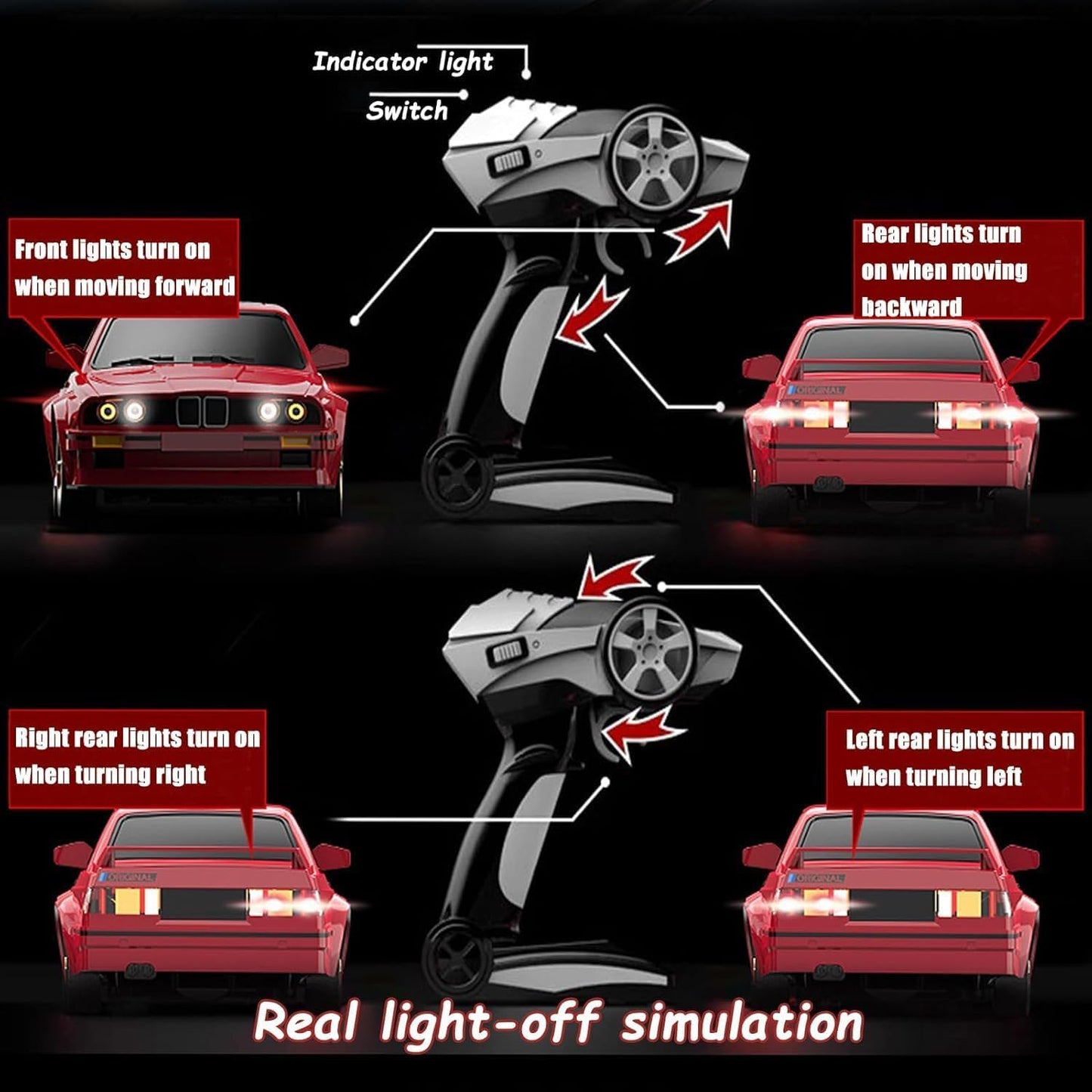 Classic Legend 1:16 Scale RC Drift Car – 2.4GHz 4WD 30KM/H High-Speed Remote Control Car with LED Lights, Dual Batteries & Drift Tires
