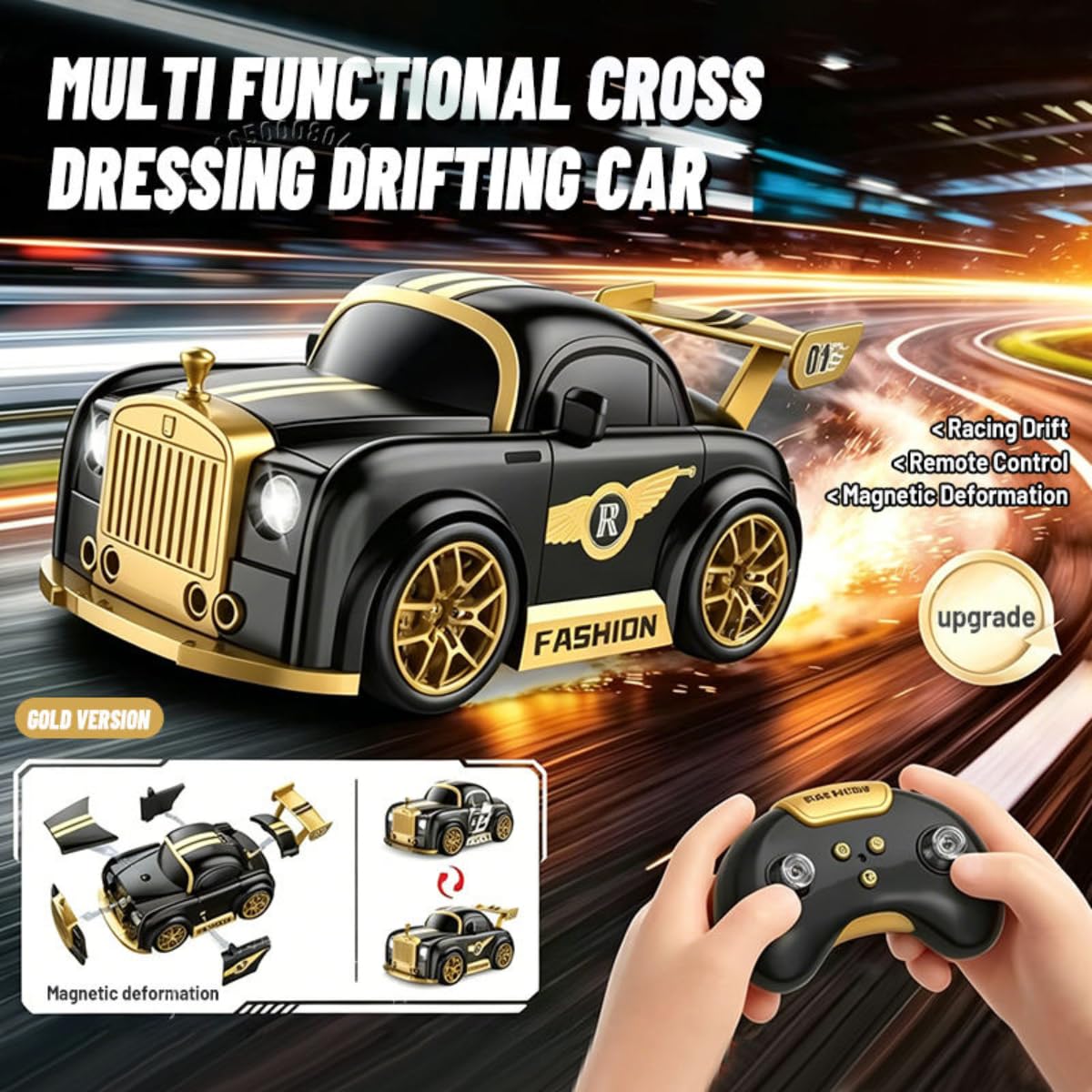 2.4G Multifunctional Mini Drift Remote Control Car, RC Drift Car for Kids with Sensor Follow, 360° Drift, LED Lights & Rechargeable Battery, Magnetic Modular Design, Toy Gift for Boys Girls