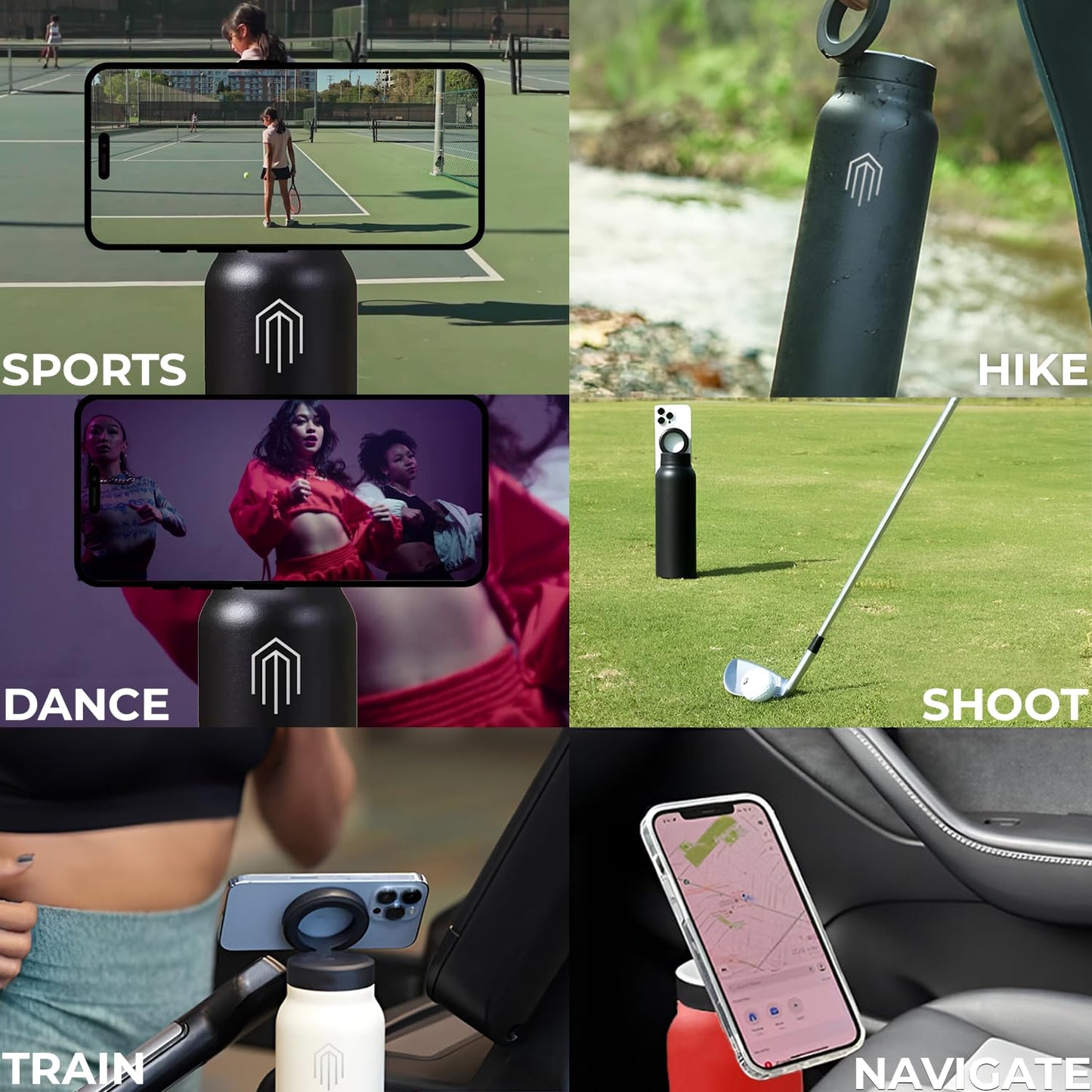 Melbify | Sipper Water Bottle with Magnetic Tripod | 750 ML| Melbipod Black | Perfect for Creators On-the-Go Vlogging, Fitness, Travel | 3 Hour Hot & 6 Hour Cold | 5 Colors | BPA Free