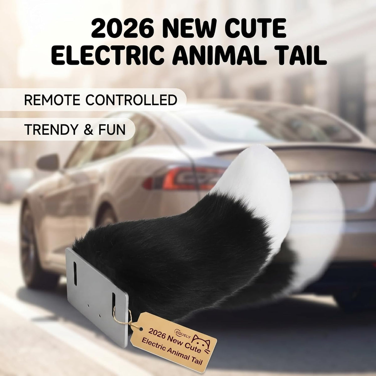 Cute Moving Cat Tail Decor – Multi-Purpose Snap-On Faux Fur Wagging Tail for Scooters, Bikes, Helmets, Cars