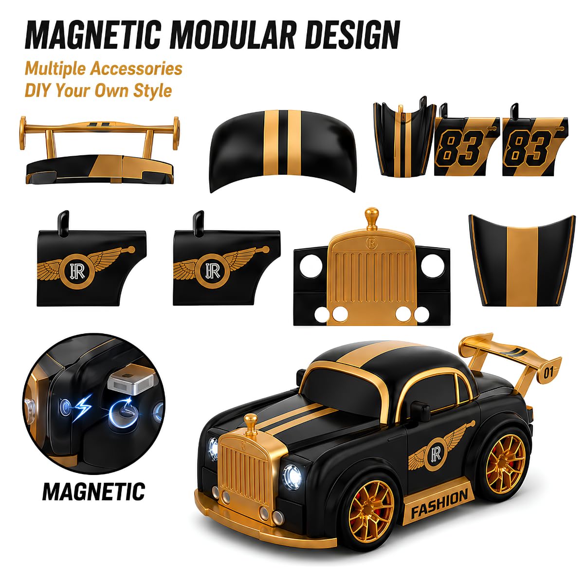 2.4G Multifunctional Mini Drift Remote Control Car, RC Drift Car for Kids with Sensor Follow, 360° Drift, LED Lights & Rechargeable Battery, Magnetic Modular Design, Toy Gift for Boys Girls