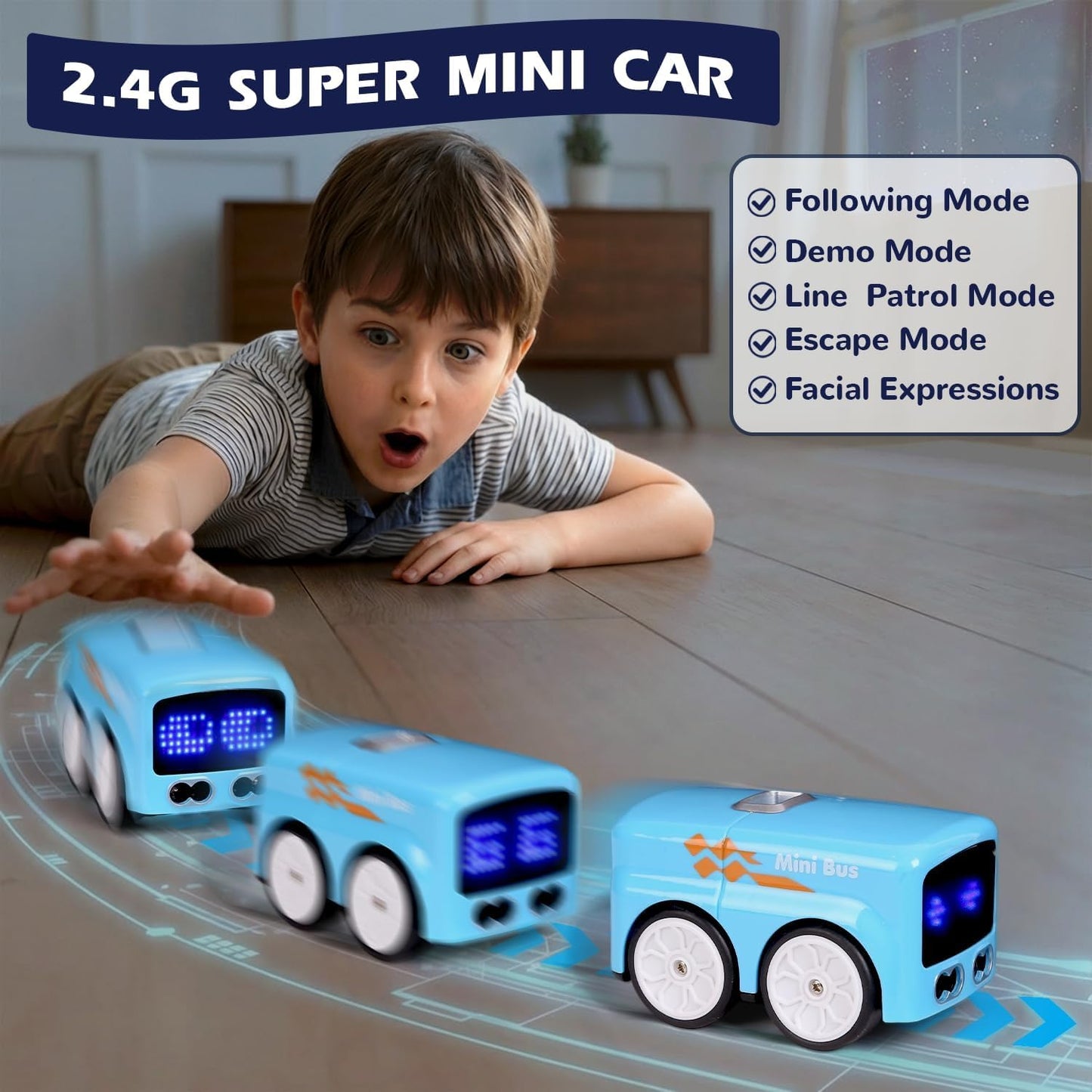 Magic Mini Bus, 2.4 GHZ Inductive Car That Follows Drawn Line, Interactive Magic Mini Bus with Gestures Follow & Escape Modes, Idea Gift for 6+ Kids Boys Girls and Adults (Random Color)