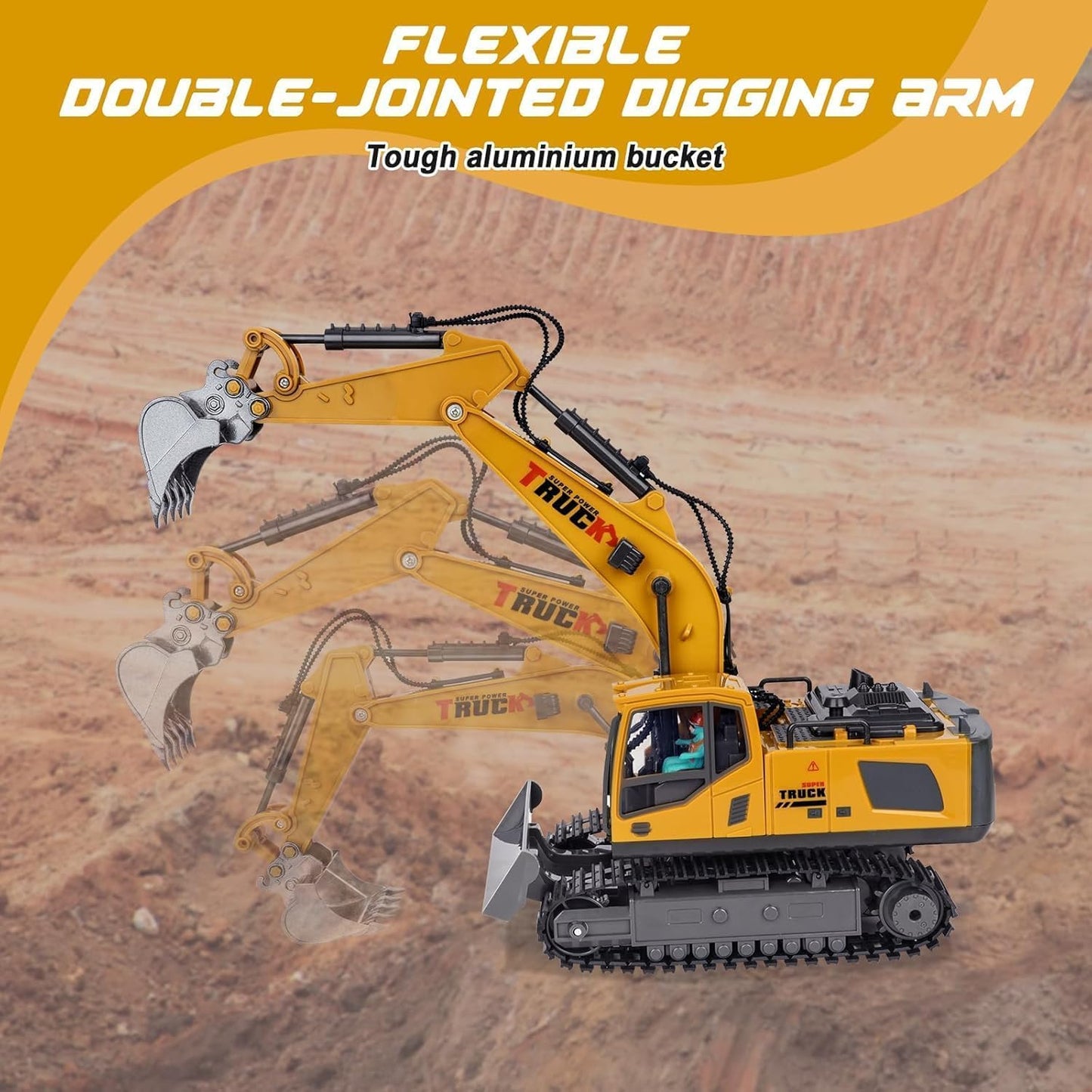 1/12 Scale RC Excavator, 13-Channel Remote Control Construction Truck with Metal Shovel, 2.4GHz High-Speed RC Tractor Toy JCB