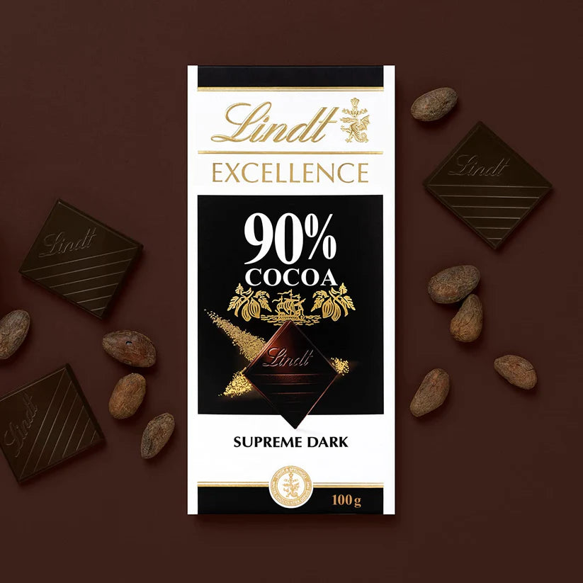 Lindt Excellence 90% Cocoa Bar 100g is a supreme dark.