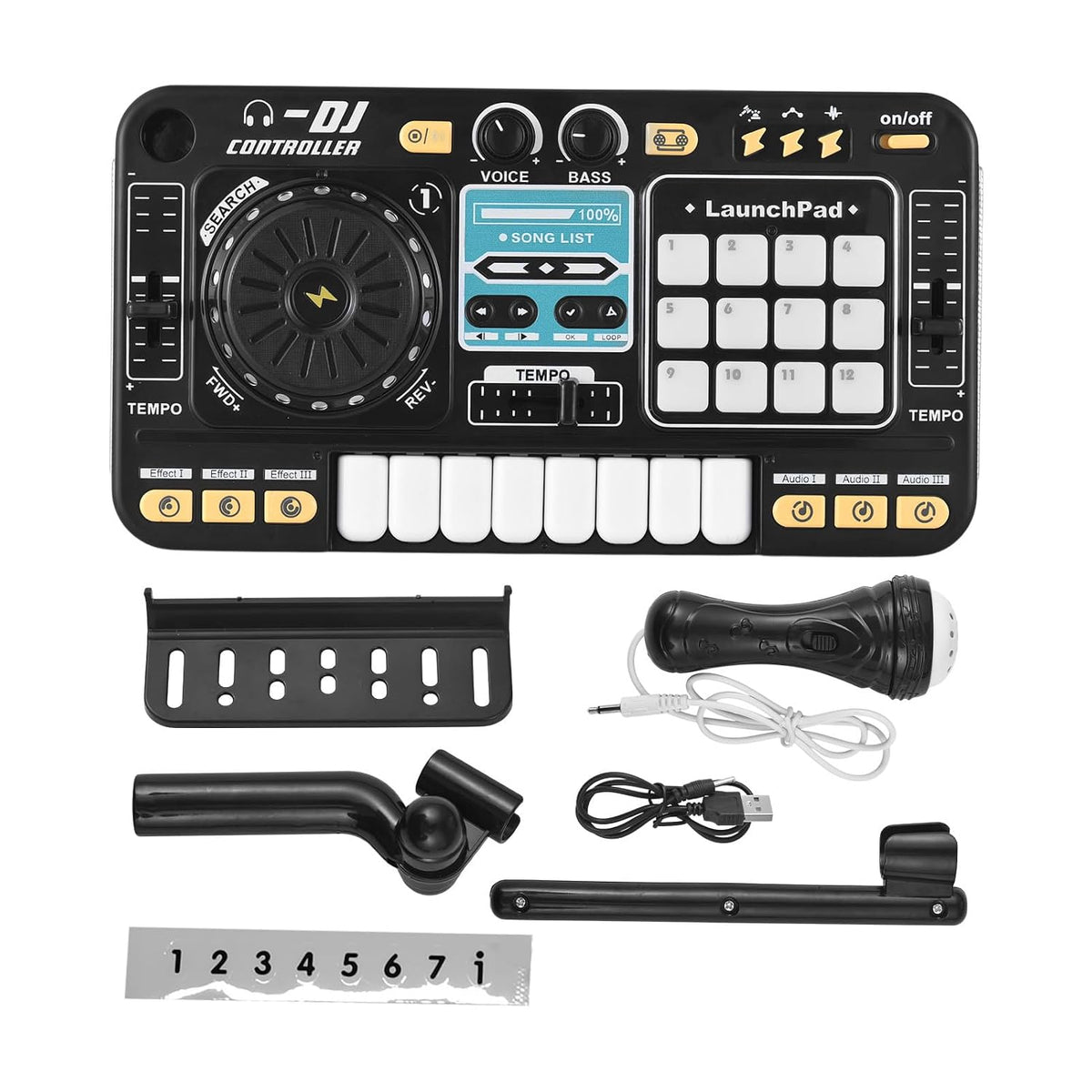 DJ Controller Player Electronic Keyboard BT DJ Mixer Table with Adjustable Microphone Dynamic Lighting Effects (Black)