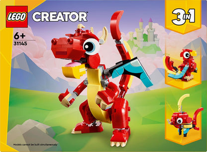 LEGO 31145 Creator 3in1 Red Dragon Toy to Fish Figure to Phoenix Model, Animal Set for Kids, Gift Idea for Boys and Girls Aged 6 and Up