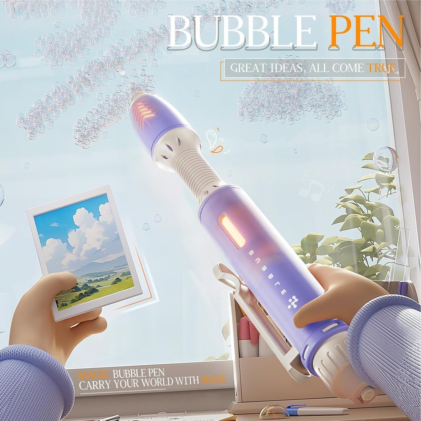 Automatic Pen-Shape Bubble Wand with LED Light – Portable Handheld Foam Maker