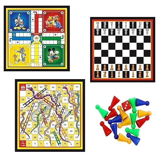 3-in-1 Games Pack: Ludo, Snakes & Ladders, and Chess