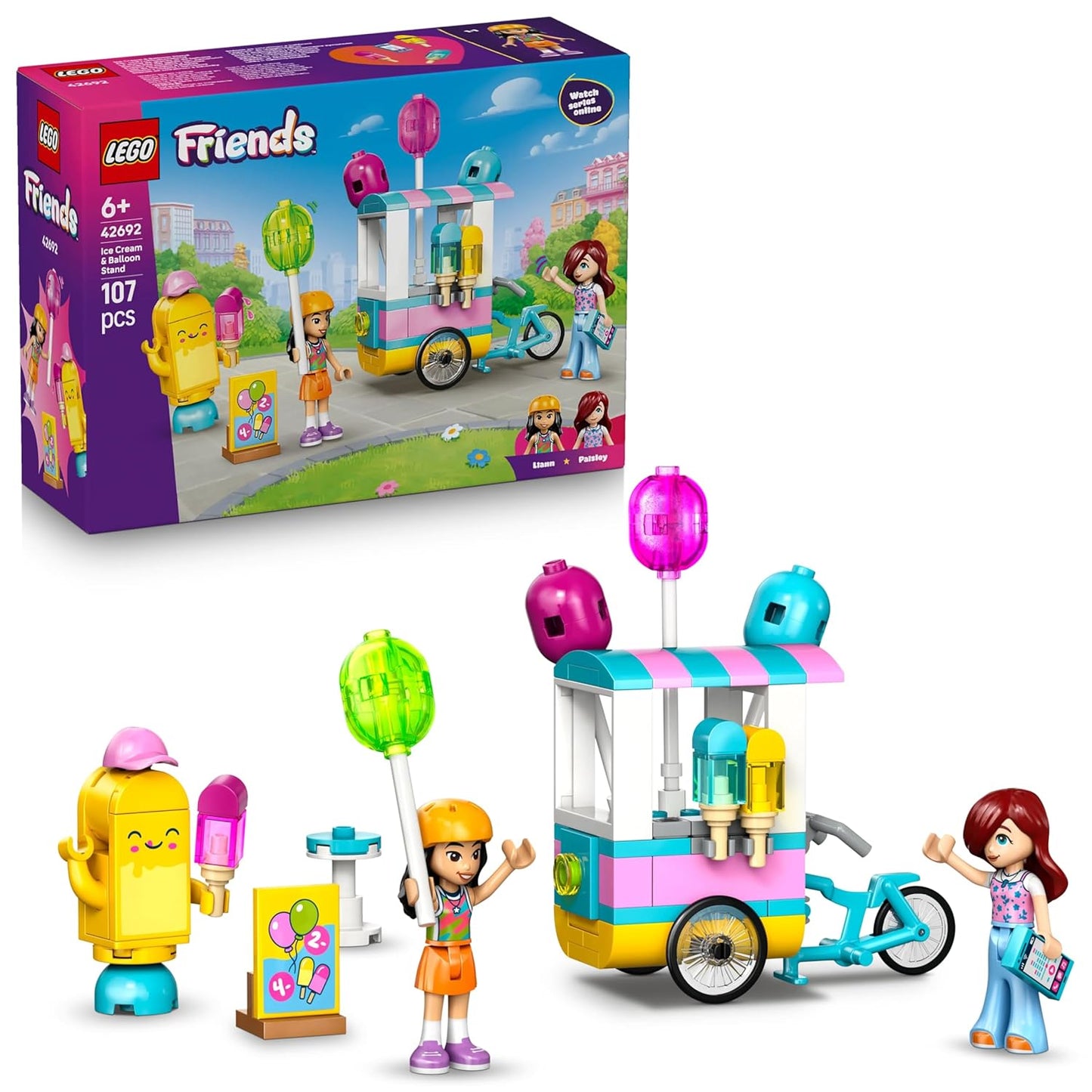 LEGO Friends Ice Cream & Balloon Stand - Pretend Play Toy - 2 Minidolls, Balloons and Bike - 42692