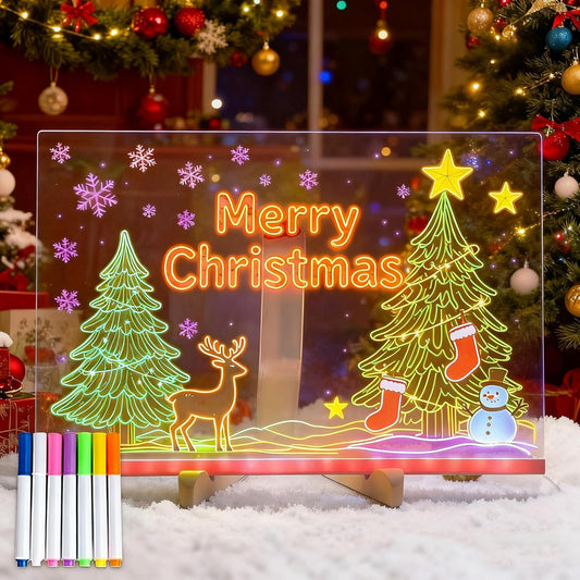 LED Acrylic Glow Board with 7-Color Light | Dry Erase Message Board with Stand