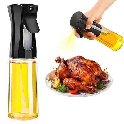 Oil Spray Bottle For Cooking | 220ml Glass Oil Sprayer | Oil Spray Dispenser For Air Fryer, Salad, Baking, Grilling, Frying, Dosa (Black)