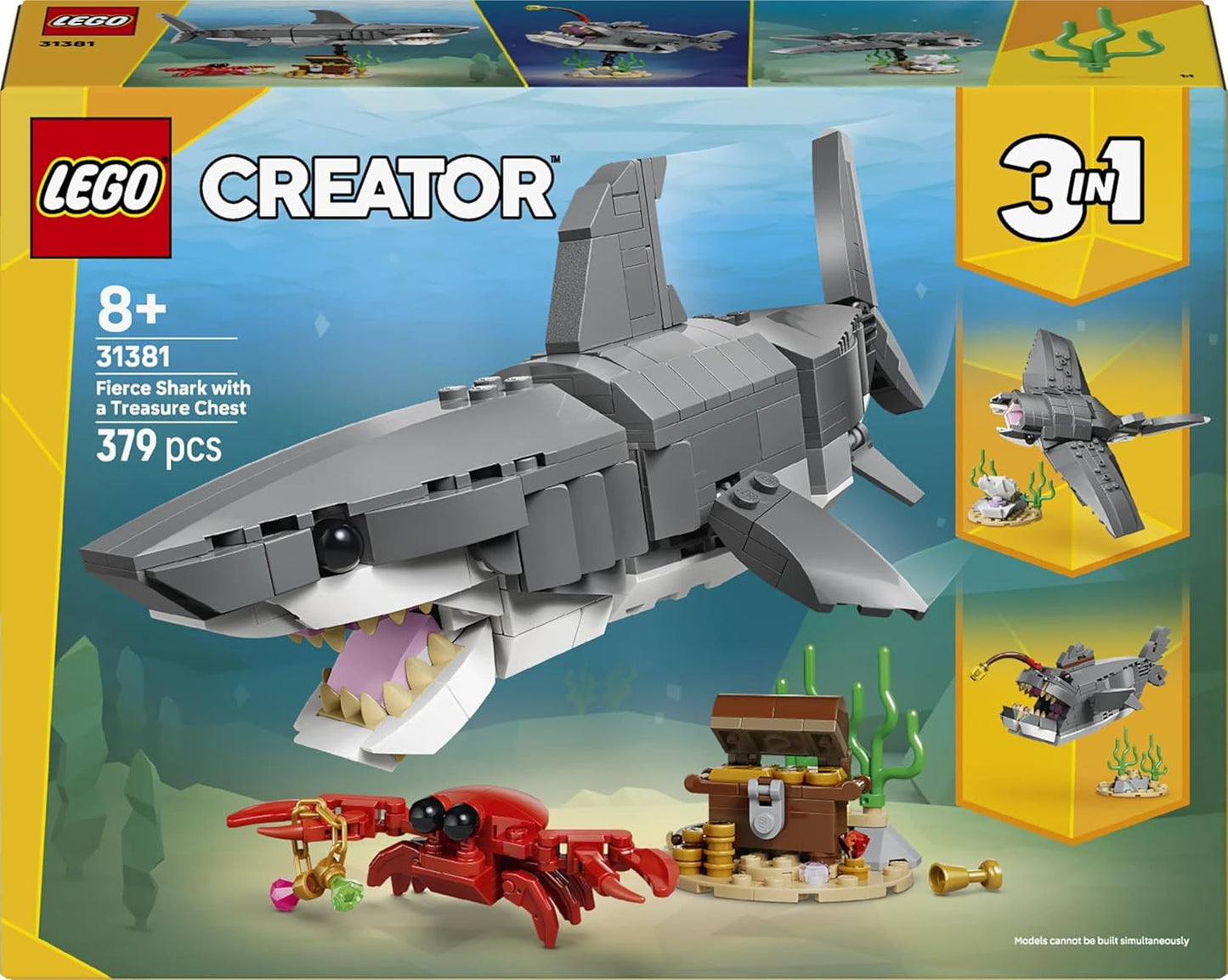 LEGO Creator Fierce Shark with a Treasure Chest Toy - Rebuilds into Anglerfish or Manta Ray - 31381