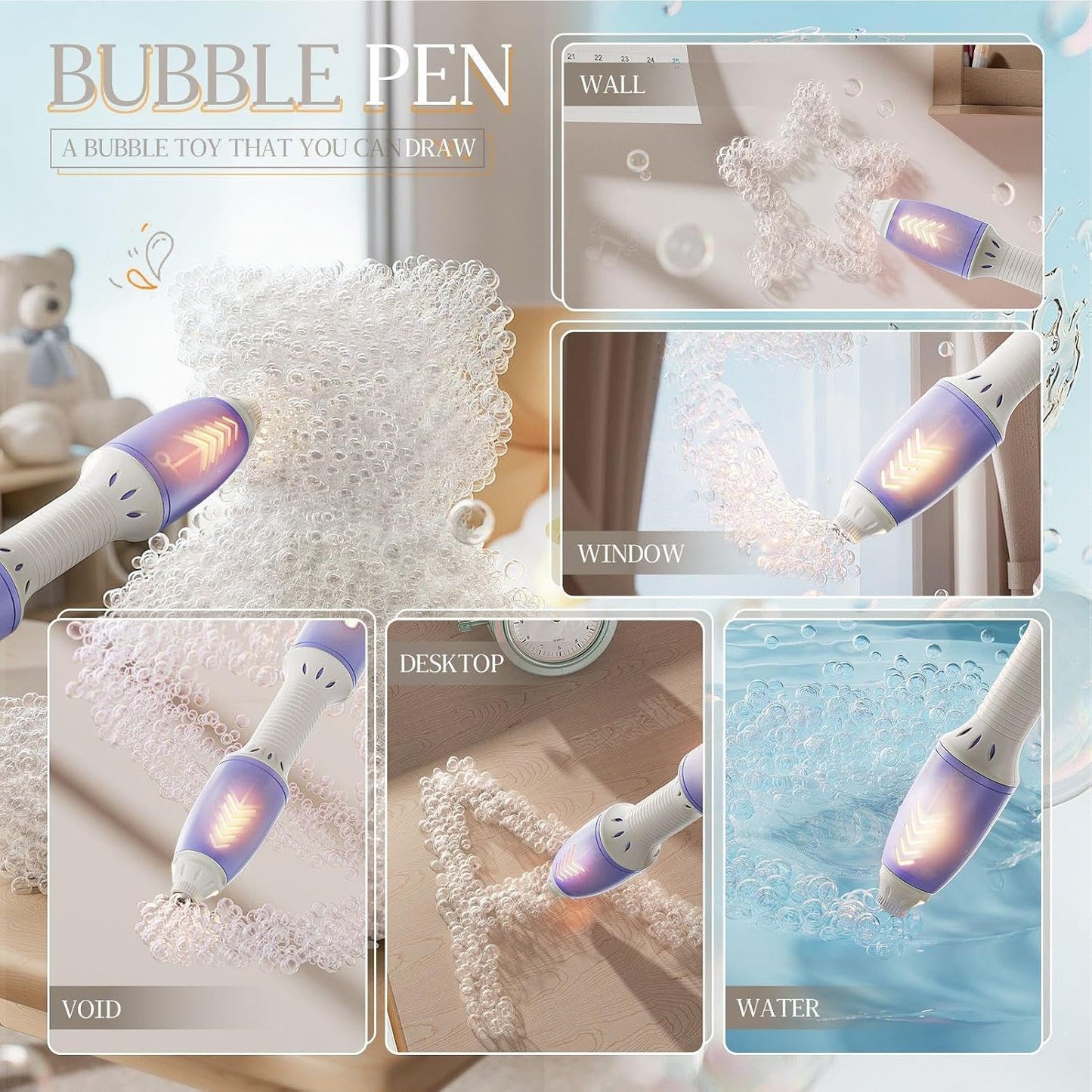 Automatic Pen-Shape Bubble Wand with LED Light – Portable Handheld Foam Maker