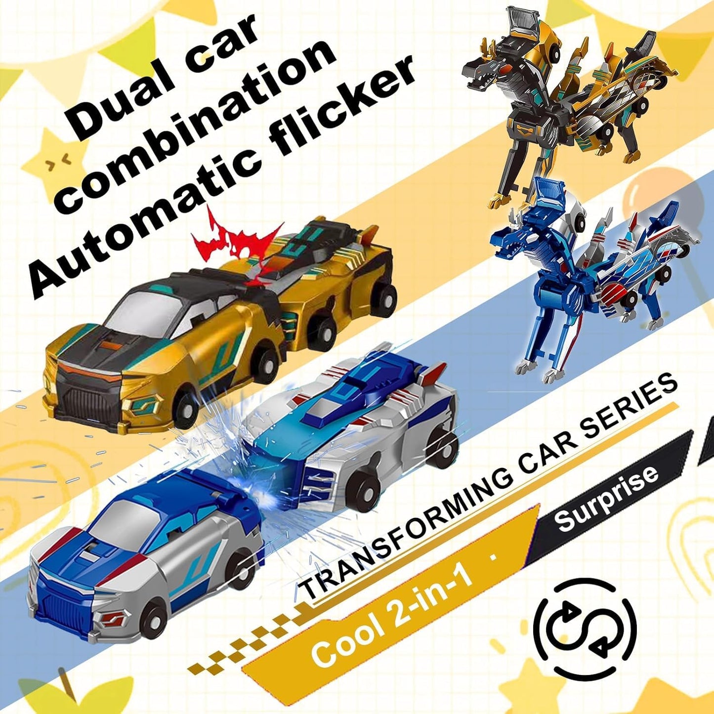 Collision Transforming Dinosaur Car Toy | Dragon Transforming Car Robot Toys | Magnetic Transformings Cars Robots Toy | Funny Crash Dinosaur Cars Robot Toys Gift for Boys & Girls