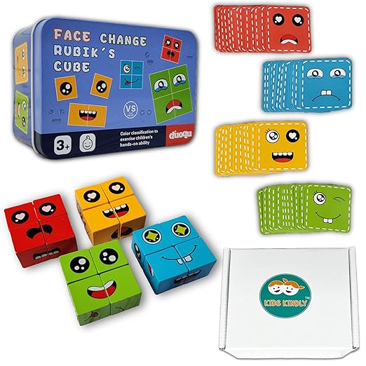 Wooden Face Cube Change Puzzle for Kids