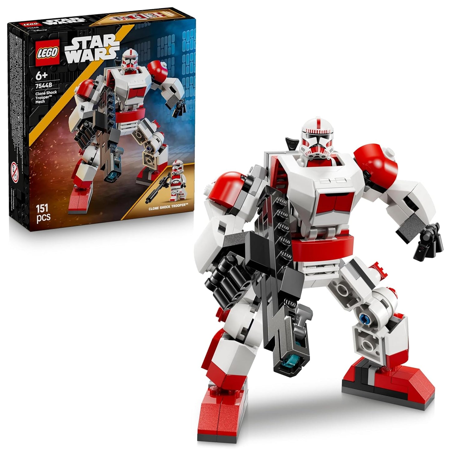 LEGO Star Wars Clone Shock Trooper Mech Toy Building Set - Posable Figure for Action Play - 75448