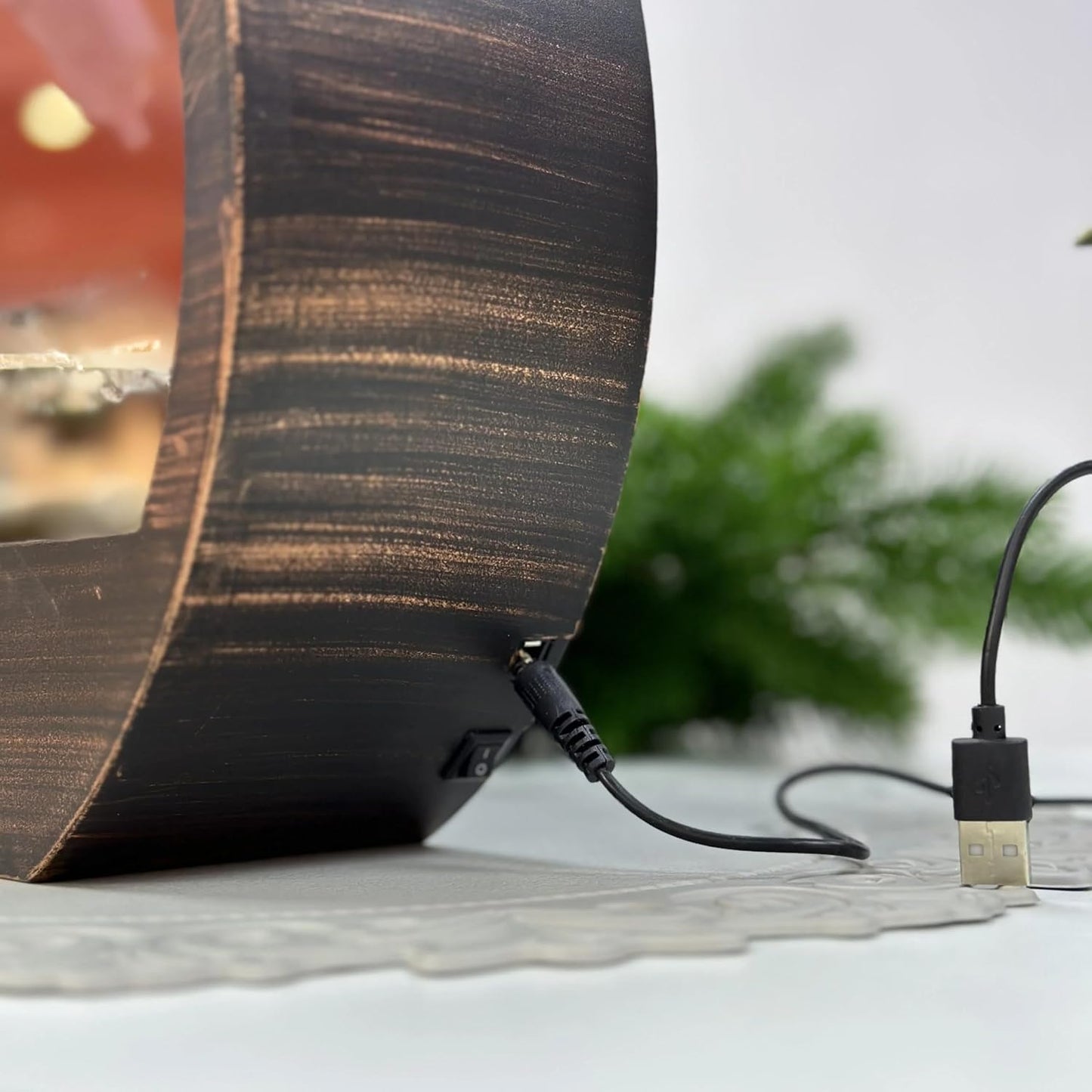 Electric USB LED Round Fireplace Ornament with Realistic Flame Effect - fire | Portable Decorative Fireplace Lamp for Home & Office (12 x 11.5 inches)