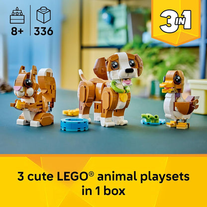 LEGO Creator 3 in 1 Cute Animals: Playful Puppy Dog Building Toy - Bedroom Decor for Girls & Boys, Ages 8+ - Gift for Birthdays - Build a Dog, Squirrel, or Duck - 31382