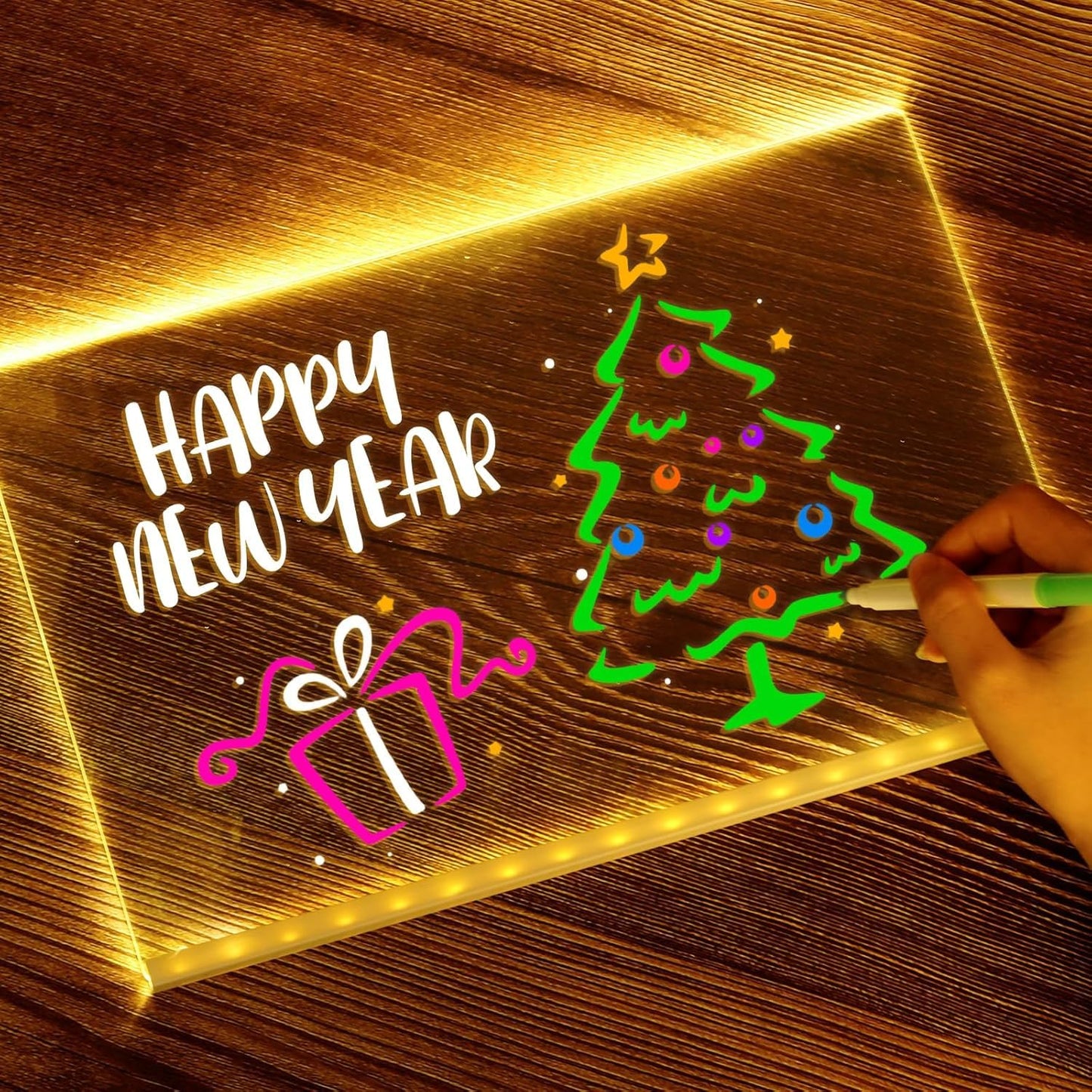 LED Acrylic Glow Board with 7-Color Light | Dry Erase Message Board with Stand