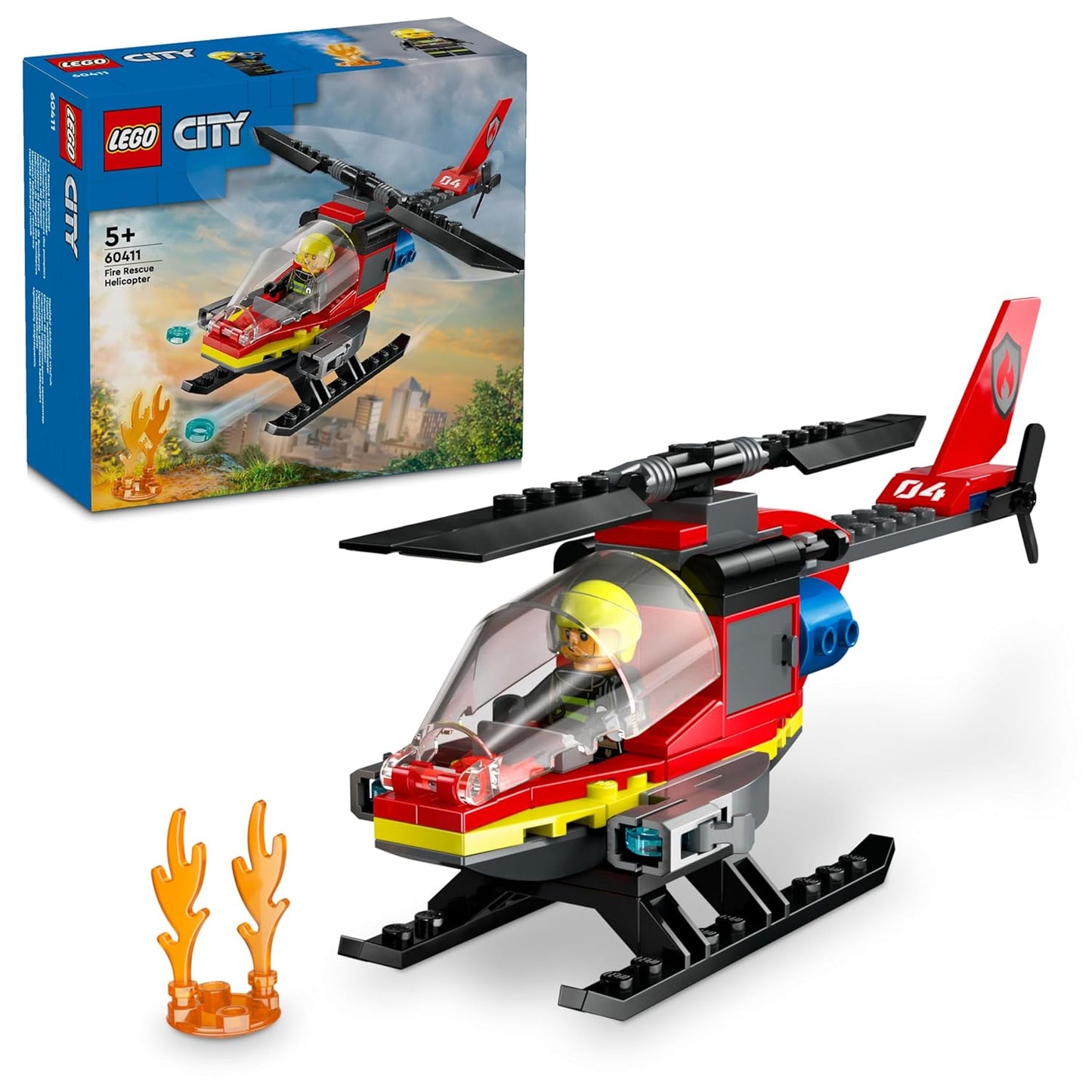 LEGO City Fire Rescue Helicopter Toy with Pilot Minifigure 60411