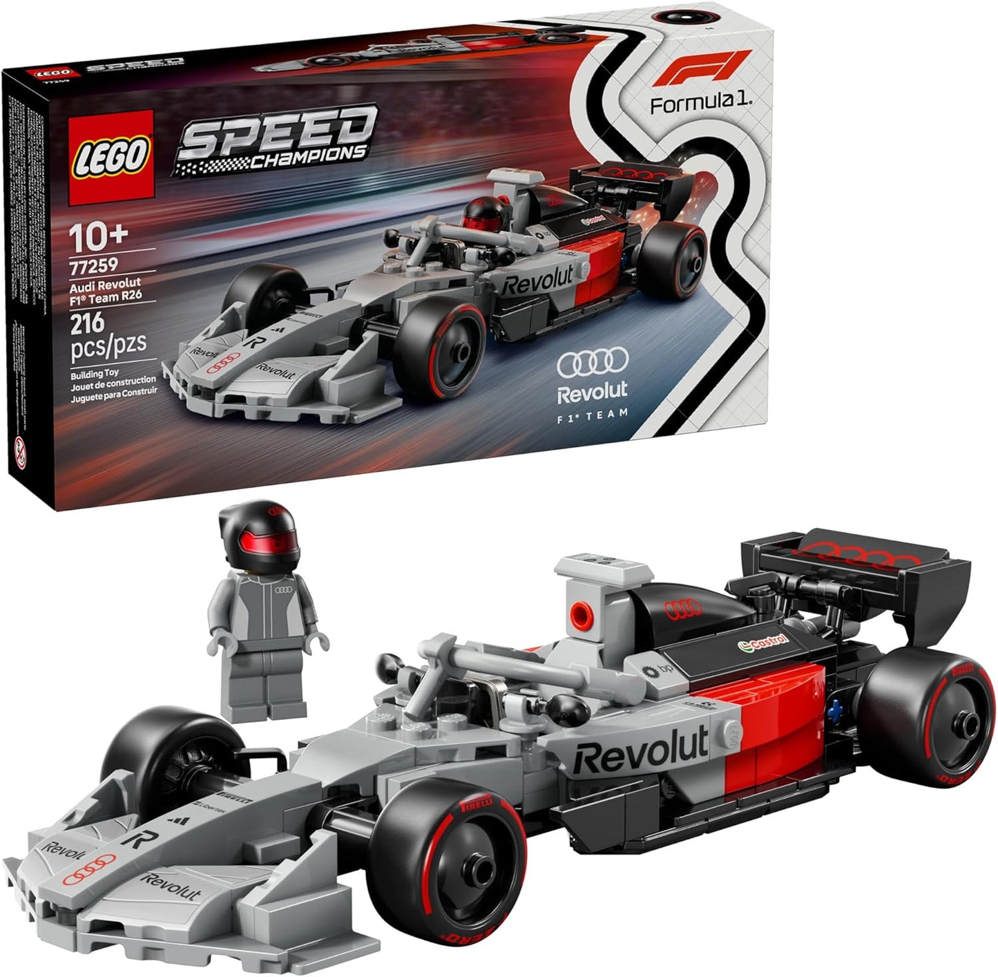 LEGO Speed Champions Audi Revolut F1 Team R26 Race Car Toy - Building Sets for Boys & Girls, Ages 10+ - F1 Car Kit for Display or Play - Gift for Birthdays - 77259