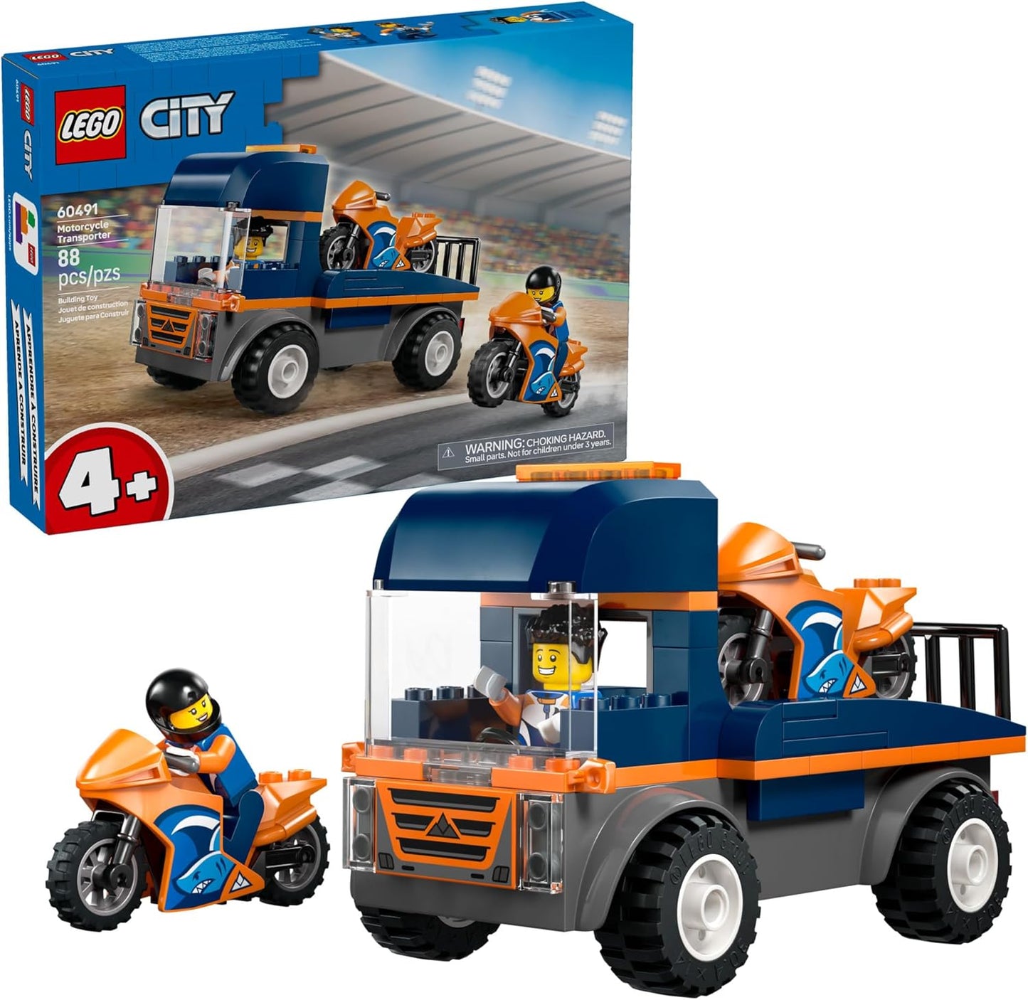 LEGO City Motorcycle Transporter Building Toy for Boys & Girls - Pretend Play Set for Preschool Kids, Ages 4+ - Flatbed Truck Toy W/2 Toy Motorcycles & 2 Minifigures - Gift Idea for Birthdays - 60491