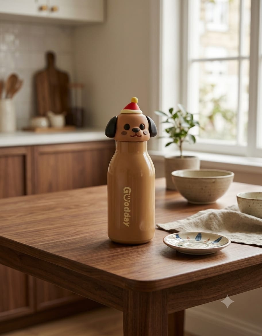 Goodday Cute Animal Character Insulated Stainless Steel Water Bottle for Kids & Adults (350ml / Leak-Proof)