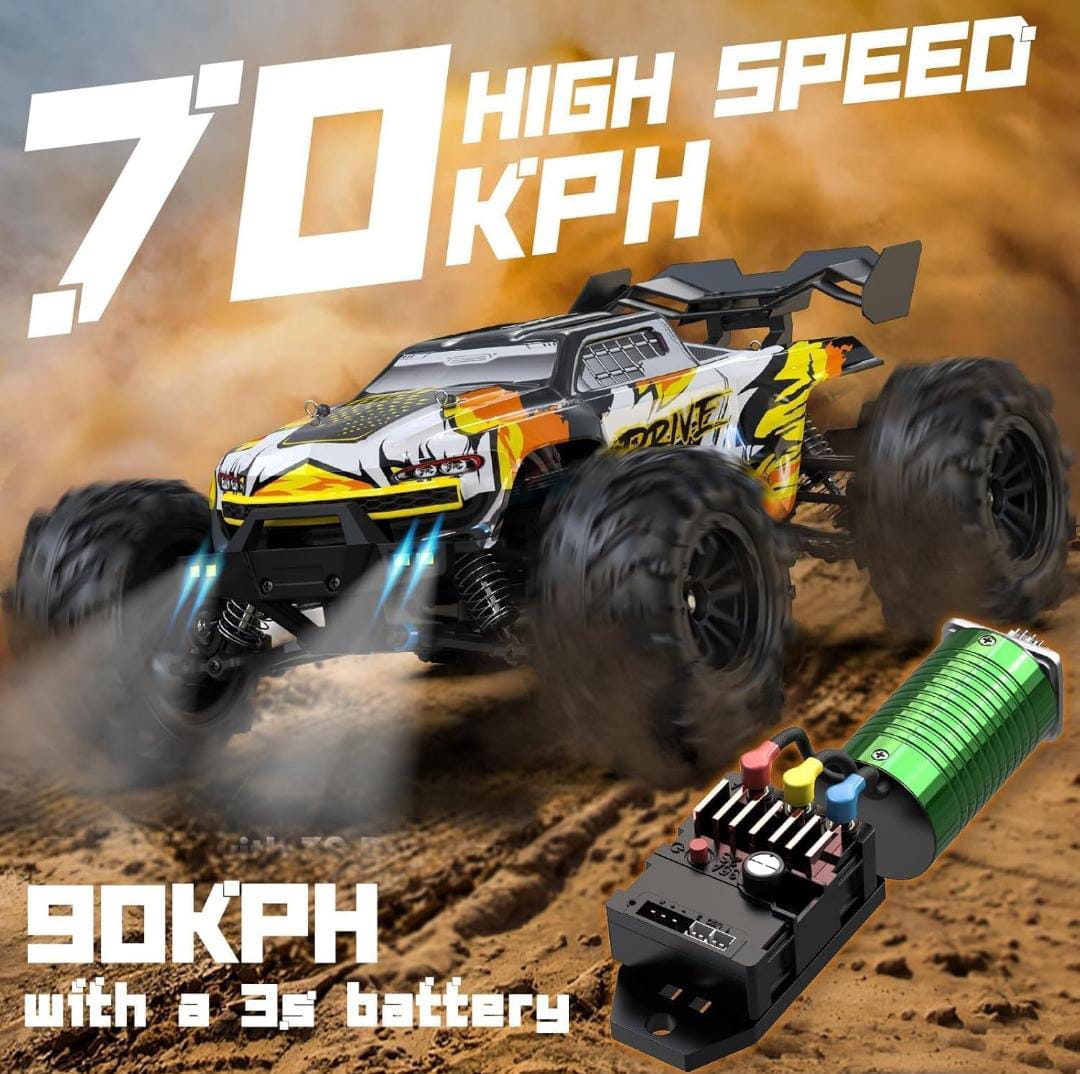 4WD Off-Road RC Car with Brushless Motor, 2.4Ghz Remote Control Monster Truck, LED Lights, Rechargeable Battery, Racing Buggy for Kids, Boys & Adults