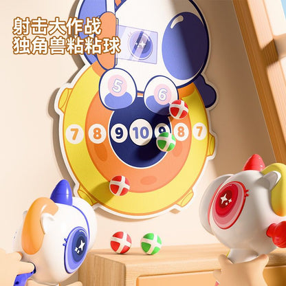 Durable Kids Unicorn Launcher Toy Gun Sticky Balls Target-Safe Indoor Shooting Game