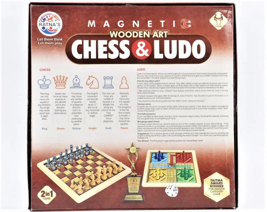 Magnetic Wooden Art Chess & Ludo Set (2-in-1 Game)