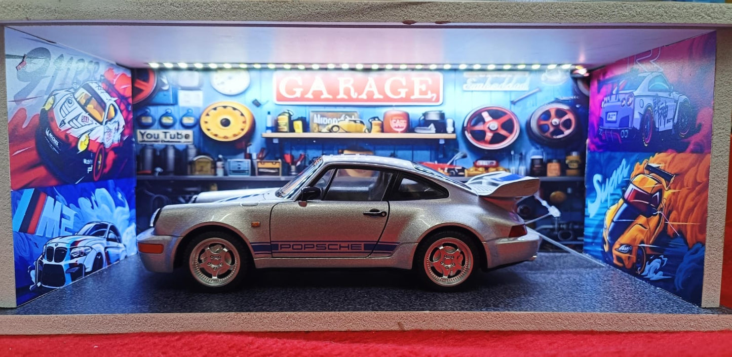 Car Garage Display Case with Door & LED Lights – Dustproof Storage for Model Cars (1:64 Scale)