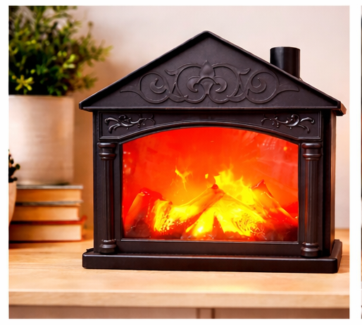 Classic Electric LED Fireplace Decor with Realistic Flame Effect | Portable Tabletop Fireplace Ornament for Home & Festive Ambience