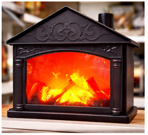 Classic Electric LED Fireplace Decor with Realistic Flame Effect | Portable Tabletop Fireplace Ornament for Home & Festive Ambience