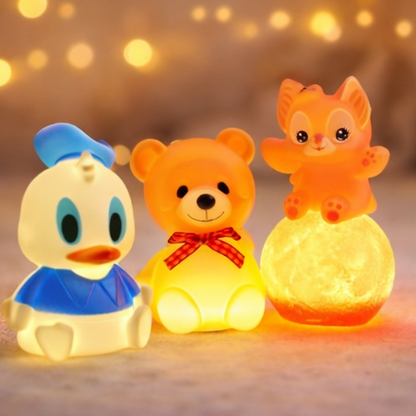 Cute Mini Soft Toy Night Lamps – Assorted Animal LED Lights (Pack of 10) Warm Glow | Kids Room | Gifting | Bedroom Décor