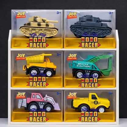 Mini Racer Assorted Vehicles Set (Pack of 4) | Mini Construction & Military Toy Cars  | Made in India