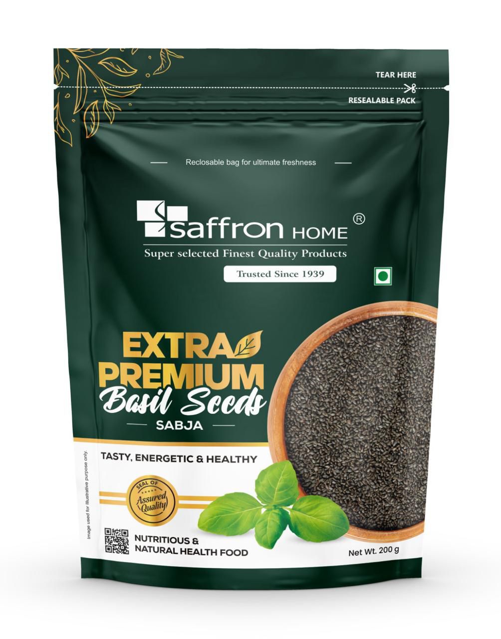 Saffron Home Extra Premium Basil Seeds (Sabja)