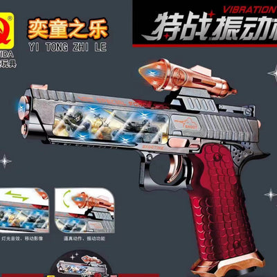 Toy Gun with Rocket Attachment and Blue Grip