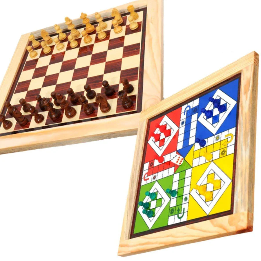 Magnetic Wooden Art Chess & Ludo Set (2-in-1 Game)